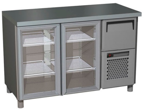 Стол холодильный CARBOMA T57 M2-1-G X7 9006-19 корпус серый, без борта, планка (BAR-250С)