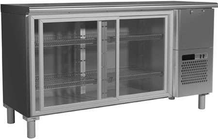 Стол холодильный CARBOMA T57 M2-1-C 9006-19 (BAR-360К) корпус серый, без борта, планка