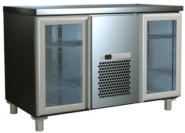 Стол холодильный CARBOMA T57 M2-1-G 9006-19 (BAR-250С) корпус серый, без борта, планка