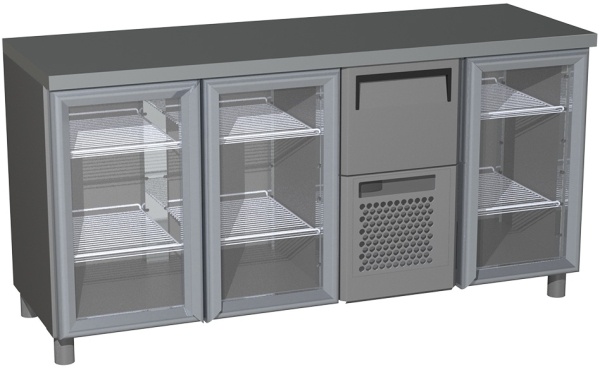 Стол холодильный CARBOMA T57 M3-1-G X7 9006-19 корпус серый, без борта, планка (BAR-360С)