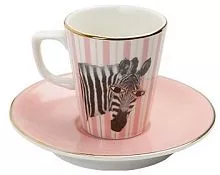 Кофейная пара PORLAND Wild life Zebra 212110 фарфор, 75 мл, цветной