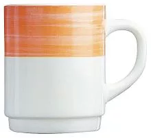 Кружка ARCOROC Браш 54719 опаловое стекло, 250 мл, D=7, H=8,8 см, белый, оранжевый