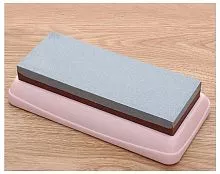 Камень точильный двусторонний RESTOPROF (розовая/зеленая подставка), 6*16*2 см FL-03