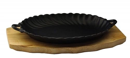Сковорода овальная на деревянной подставке с ручками 245х170 мм [DSU-S-SD small] кт558